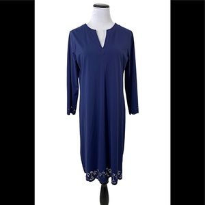 Lands End Swim Cover Up Dress Sz S Tall 6 - 8 Navy Blue Swimsuit Material